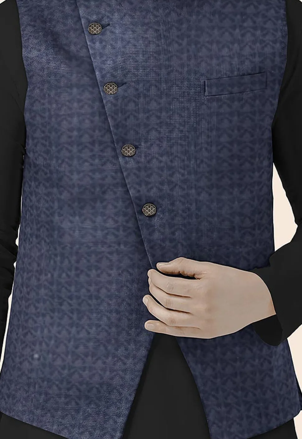 Embroidered Georgette Nehru Jacket in Dark Grey