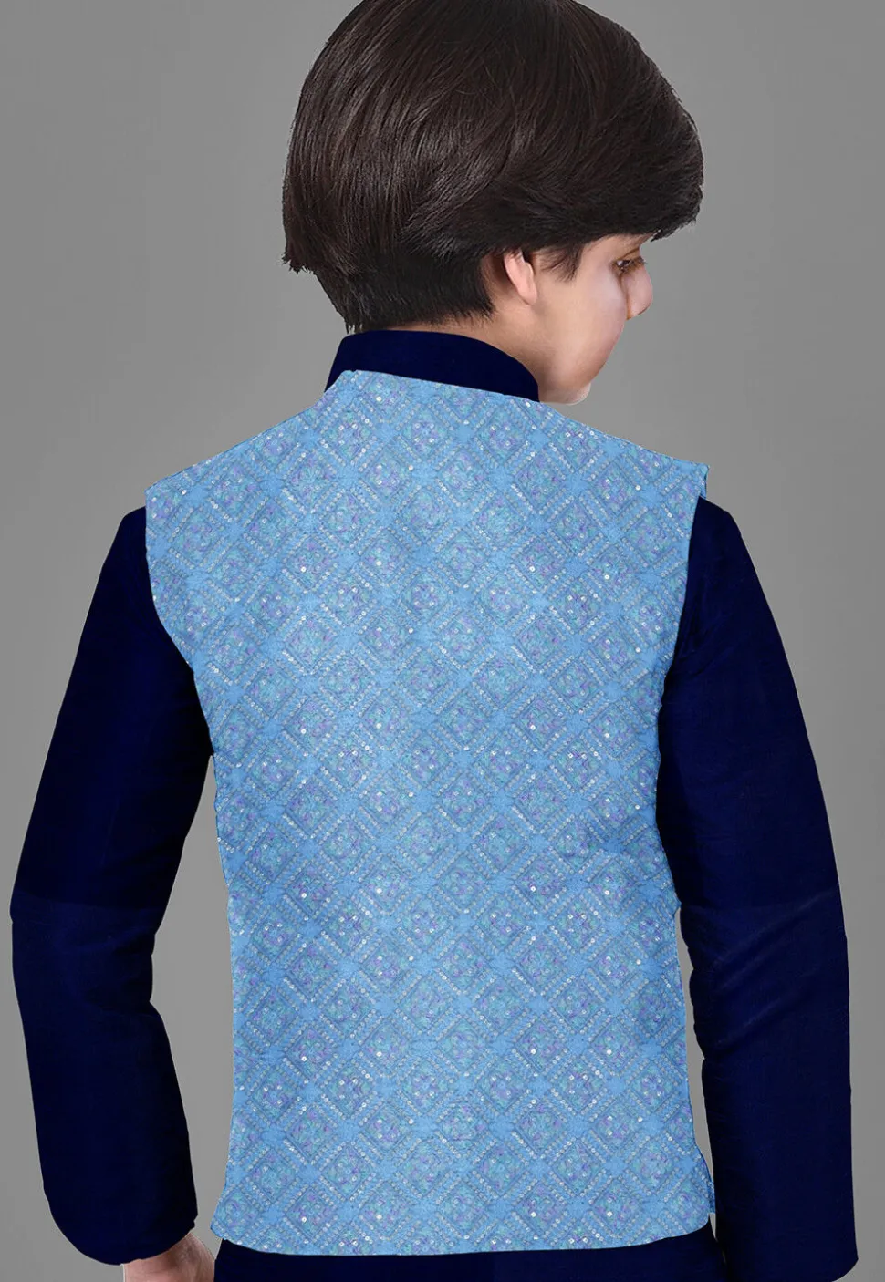 Embroidered Georgette Nehru Jacket in Light Blue