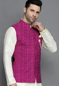 Embroidered Georgette Nehru Jacket in Magenta