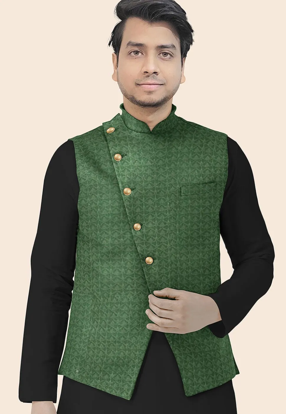 Embroidered Georgette Nehru Jacket in Green