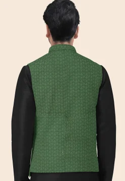 Embroidered Georgette Nehru Jacket in Green