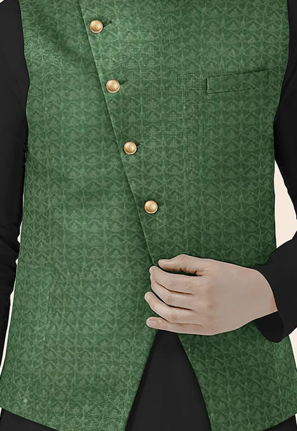 Embroidered Georgette Nehru Jacket in Green