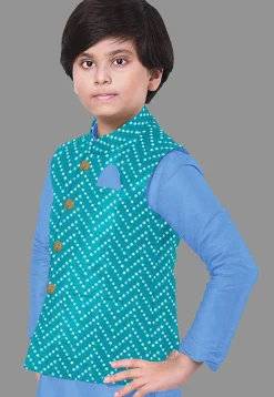 Embroidered Georgette Nehru Jacket in Turquoise