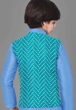 Embroidered Georgette Nehru Jacket in Turquoise