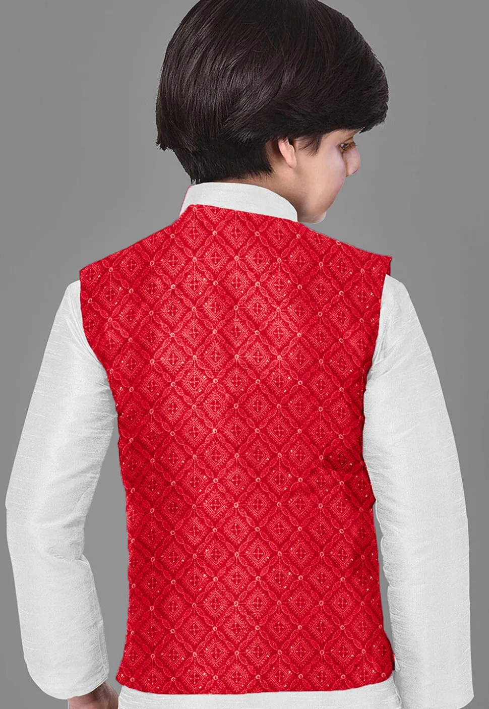 Embroidered Georgette Nehru Jacket in Red