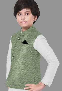 Embroidered Georgette Nehru Jacket in Dusty Green