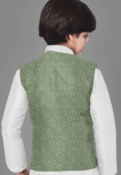 Embroidered Georgette Nehru Jacket in Dusty Green