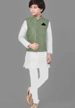 Embroidered Georgette Nehru Jacket in Dusty Green