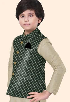 Embroidered Georgette Nehru Jacket in Dark Green