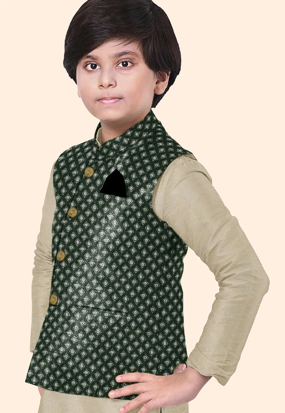 Embroidered Georgette Nehru Jacket in Dark Green