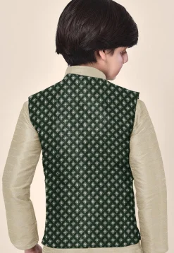 Embroidered Georgette Nehru Jacket in Dark Green