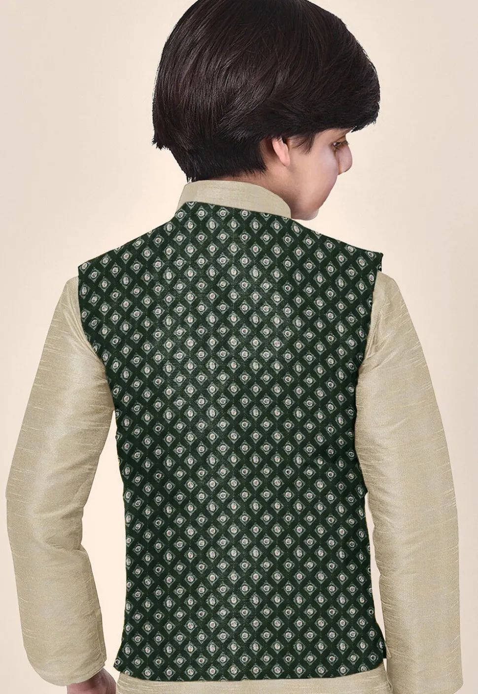 Embroidered Georgette Nehru Jacket in Dark Green