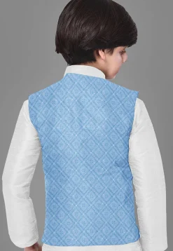 Embroidered Georgette Nehru Jacket in Sky Blue