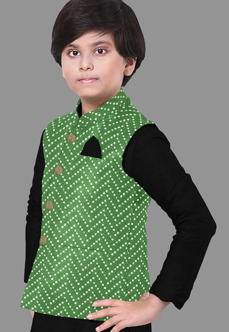 Embroidered Georgette Nehru Jacket in Light Green