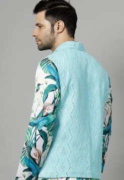 Embroidered Georgette Nehru Jacket in Sky Blue