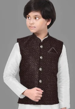 Embroidered Georgette Nehru Jacket in Brown