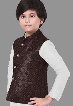 Embroidered Georgette Nehru Jacket in Brown