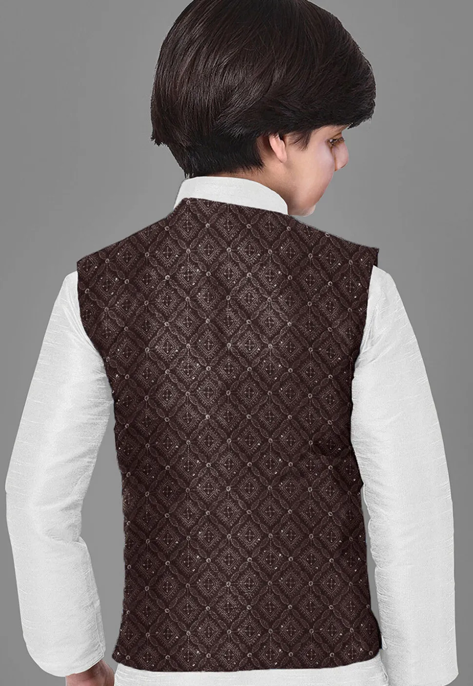 Embroidered Georgette Nehru Jacket in Brown