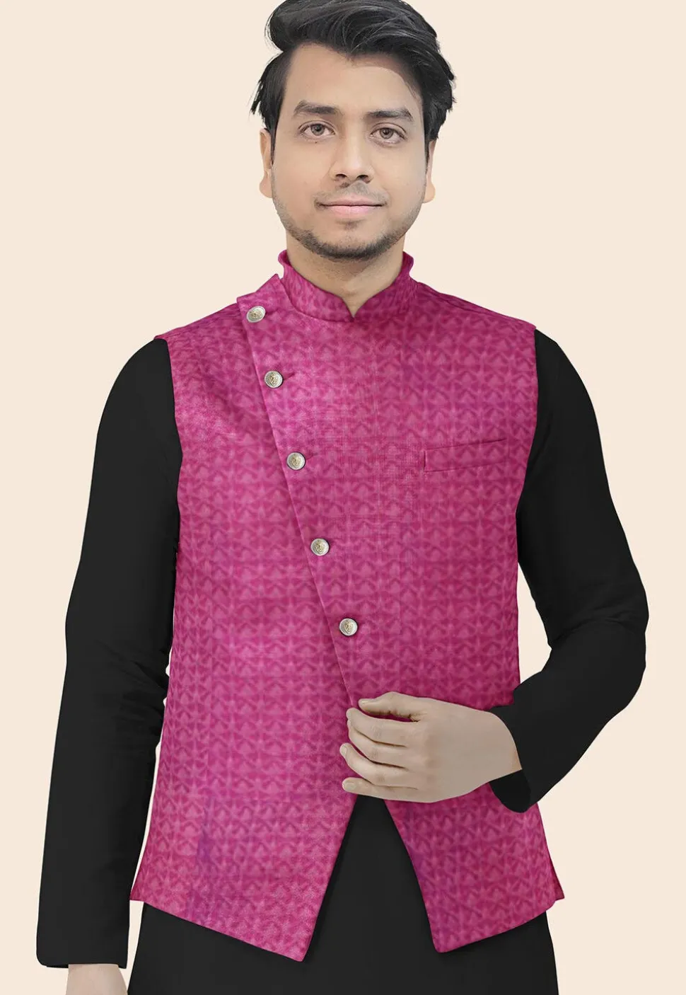 Embroidered Georgette Nehru Jacket in Magenta
