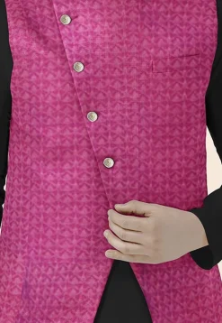 Embroidered Georgette Nehru Jacket in Magenta