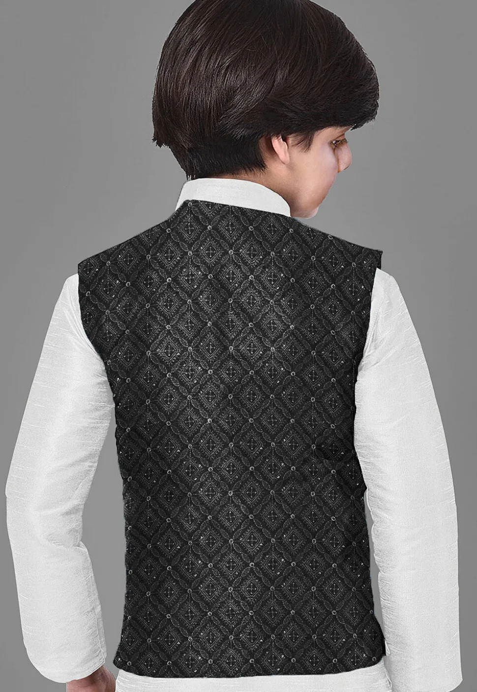 Embroidered Georgette Nehru Jacket in Black