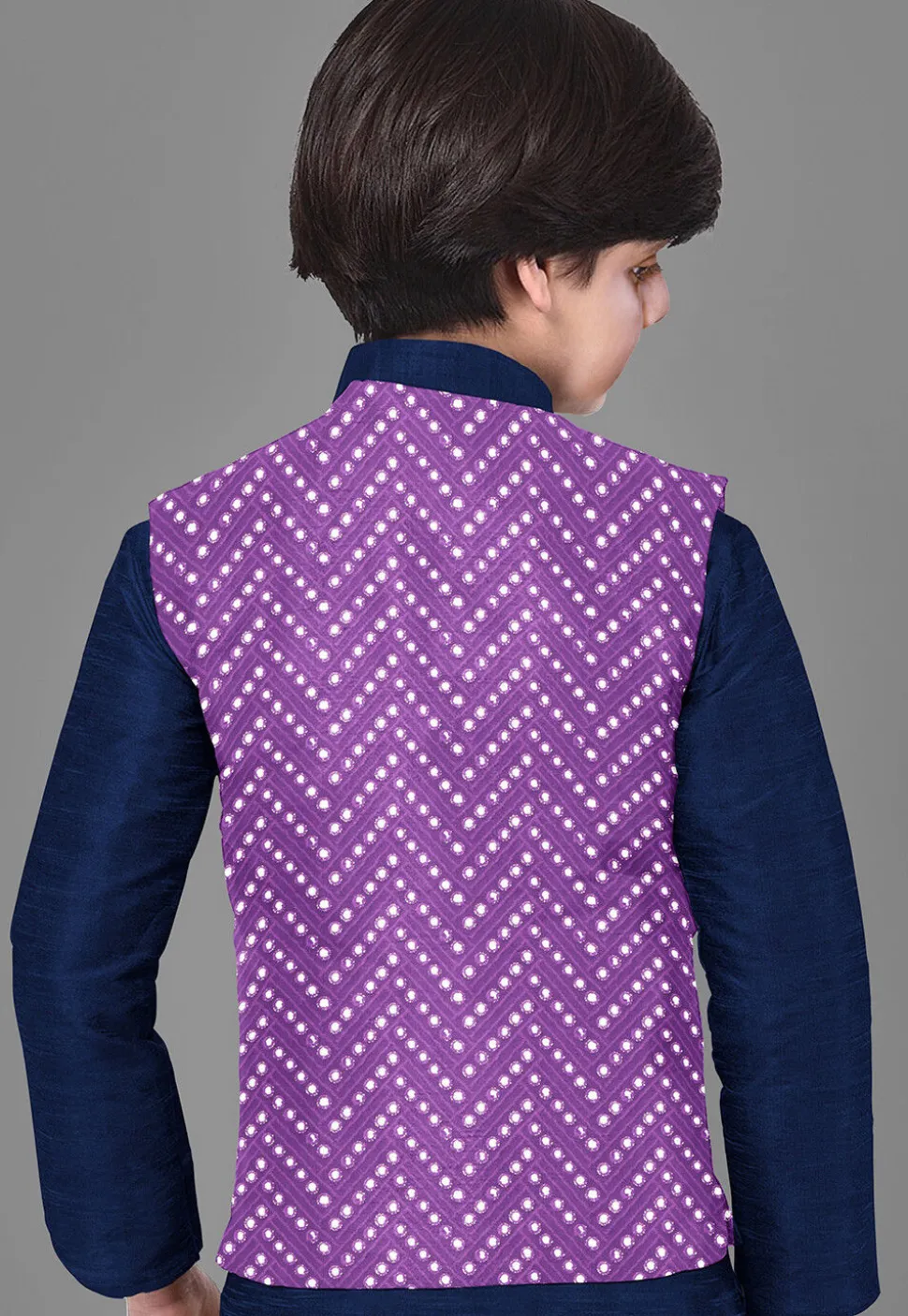 Embroidered Georgette Nehru Jacket in Purple