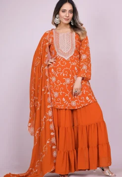 Embroidered Georgette Pakistani Suit in Orange