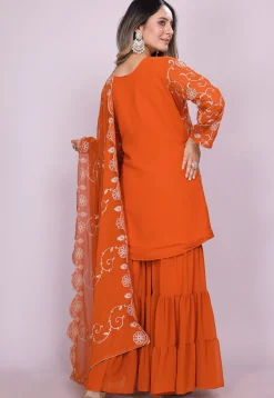 Embroidered Georgette Pakistani Suit in Orange