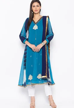 Embroidered Georgette Pakistani Suit in Blue