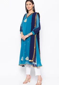 Embroidered Georgette Pakistani Suit in Blue