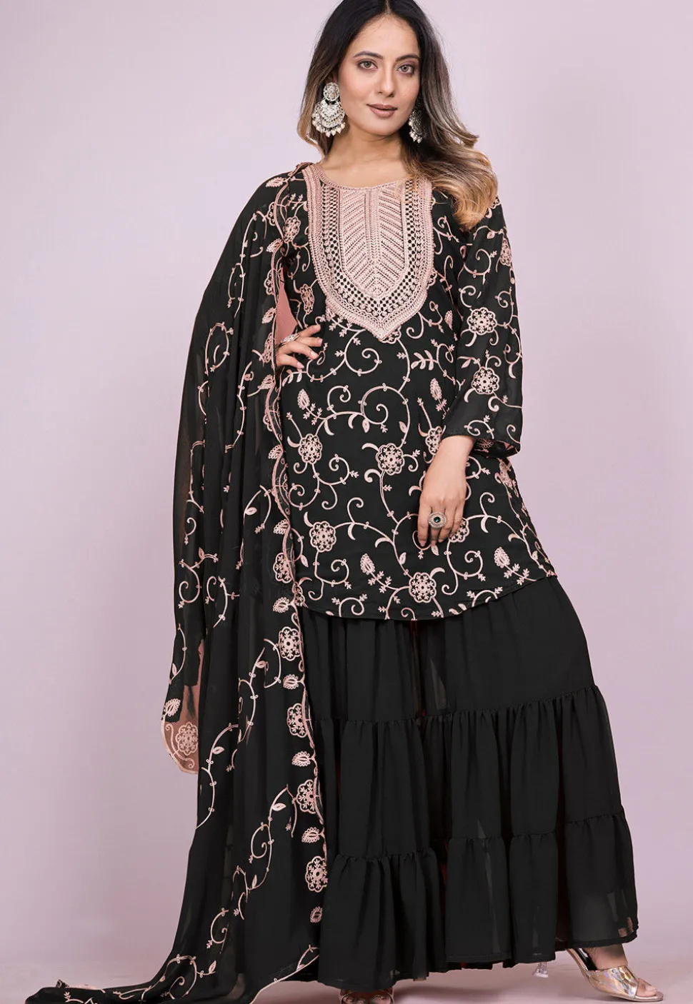 Embroidered Georgette Pakistani Suit in Black