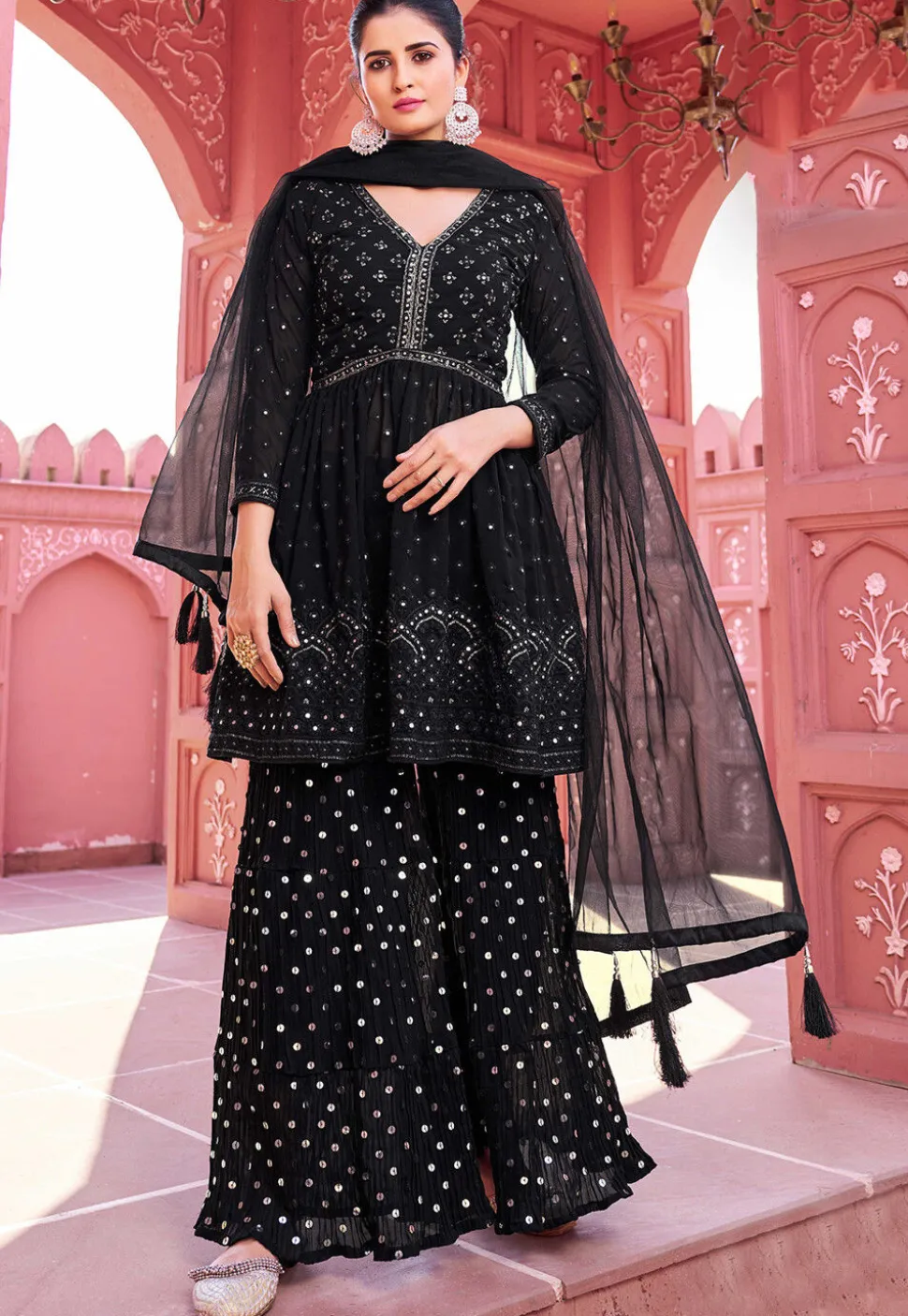 Embroidered Georgette Pakistani Suit in Black