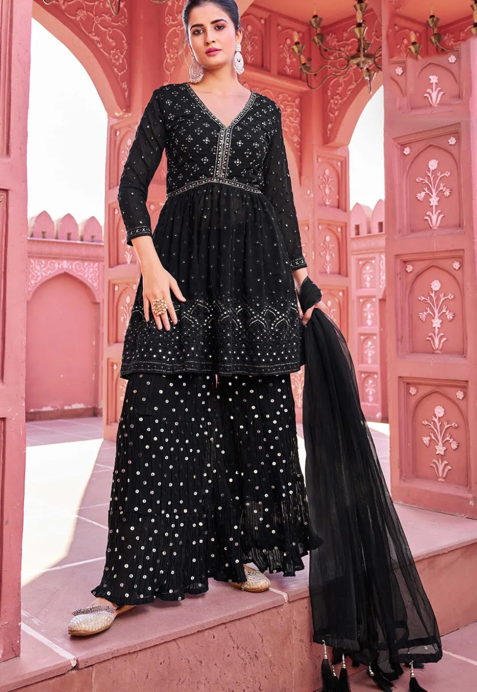 Embroidered Georgette Pakistani Suit in Black