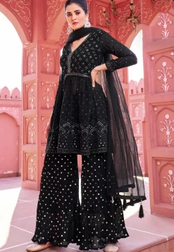 Embroidered Georgette Pakistani Suit in Black