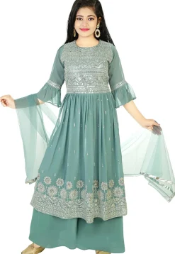 Embroidered Georgette Pakistani Suit in Dusty Blue