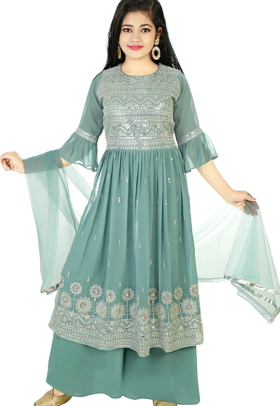Embroidered Georgette Pakistani Suit in Dusty Blue