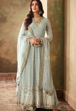 Embroidered Georgette Pakistani Suit in Pastel Blue