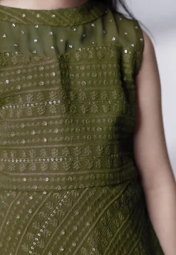 Embroidered Georgette Pakistani Suit in Olive Green