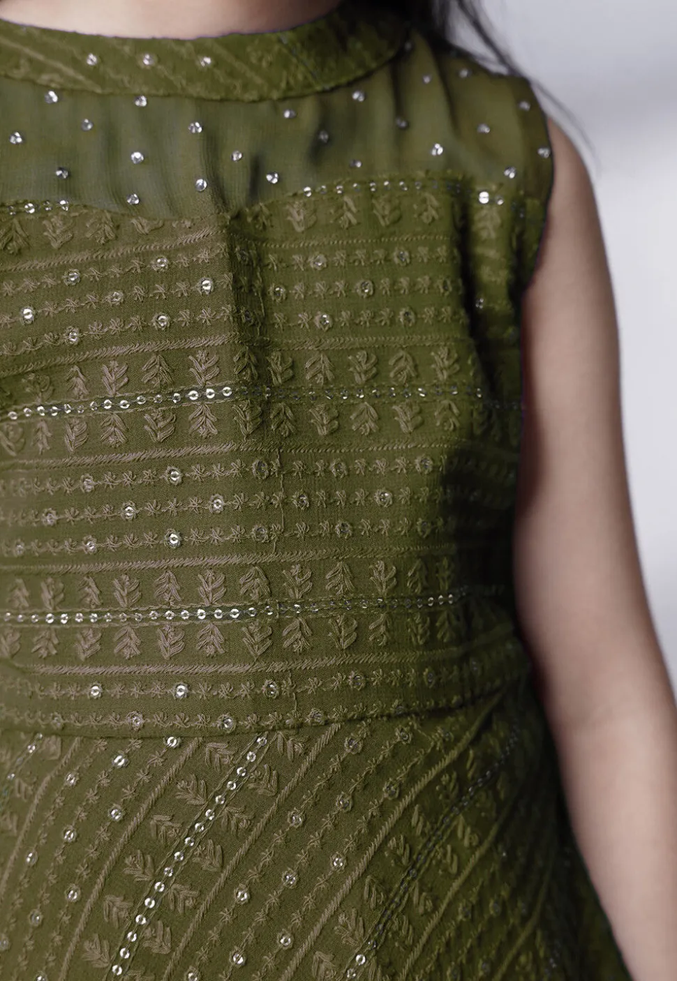 Embroidered Georgette Pakistani Suit in Olive Green