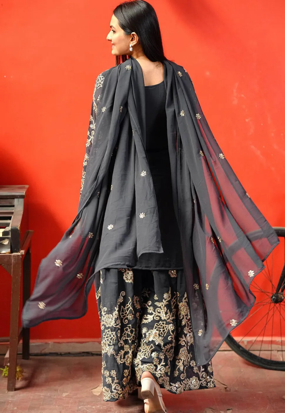 Embroidered Georgette Pakistani Suit in Black