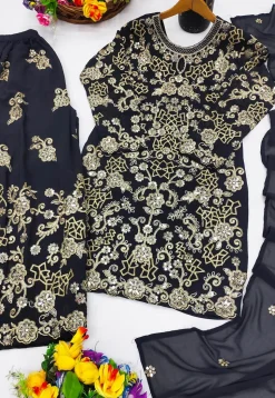 Embroidered Georgette Pakistani Suit in Black