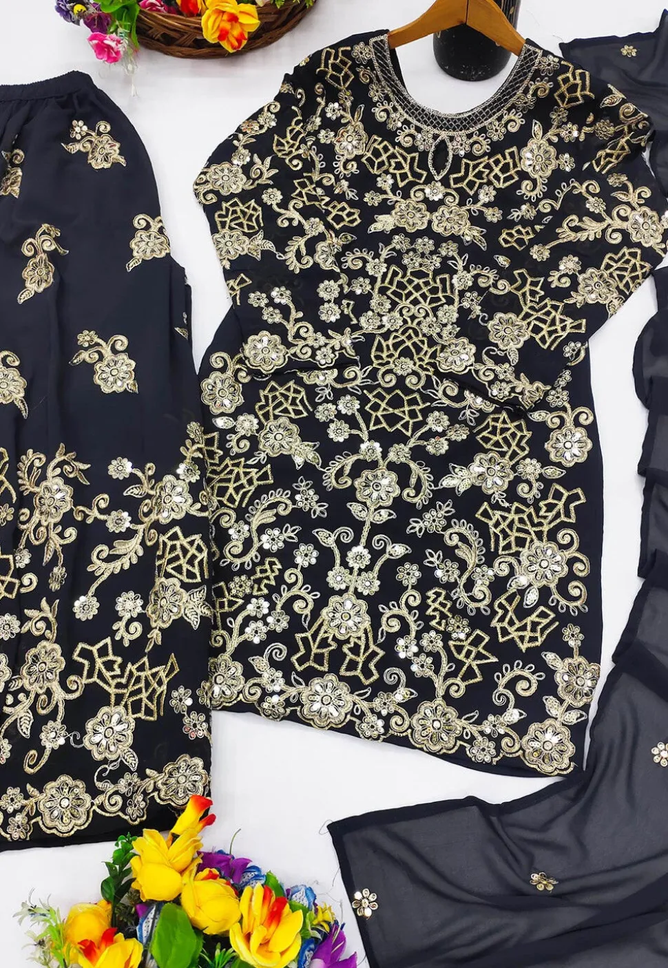 Embroidered Georgette Pakistani Suit in Black