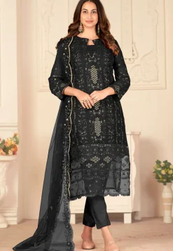 Embroidered Georgette Pakistani Suit in Black