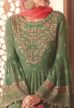 Embroidered Georgette Pakistani Suit in Dusty Green