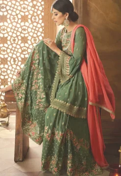 Embroidered Georgette Pakistani Suit in Dusty Green