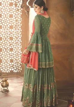 Embroidered Georgette Pakistani Suit in Dusty Green