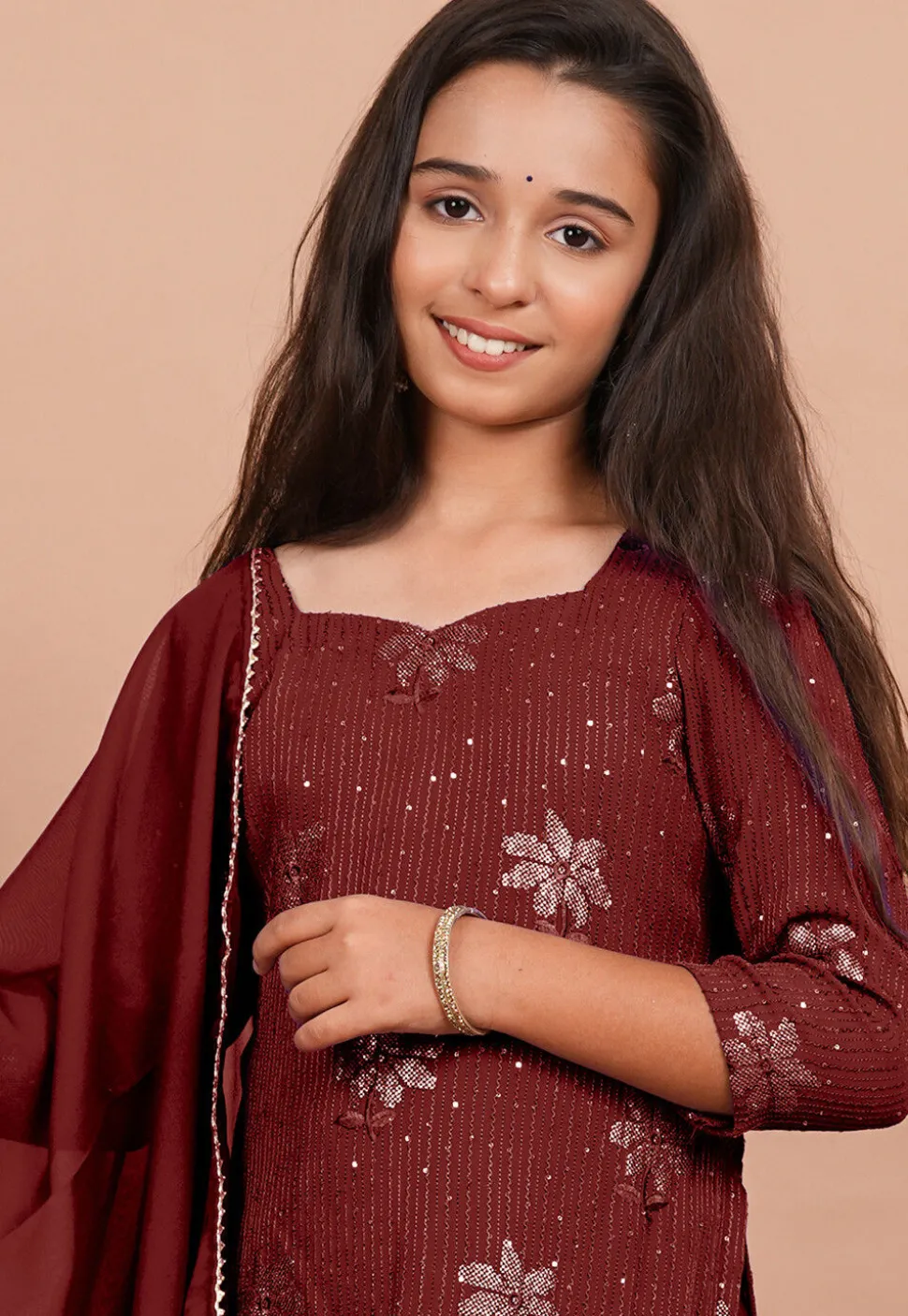 Embroidered Georgette Pakistani Suit in Maroon