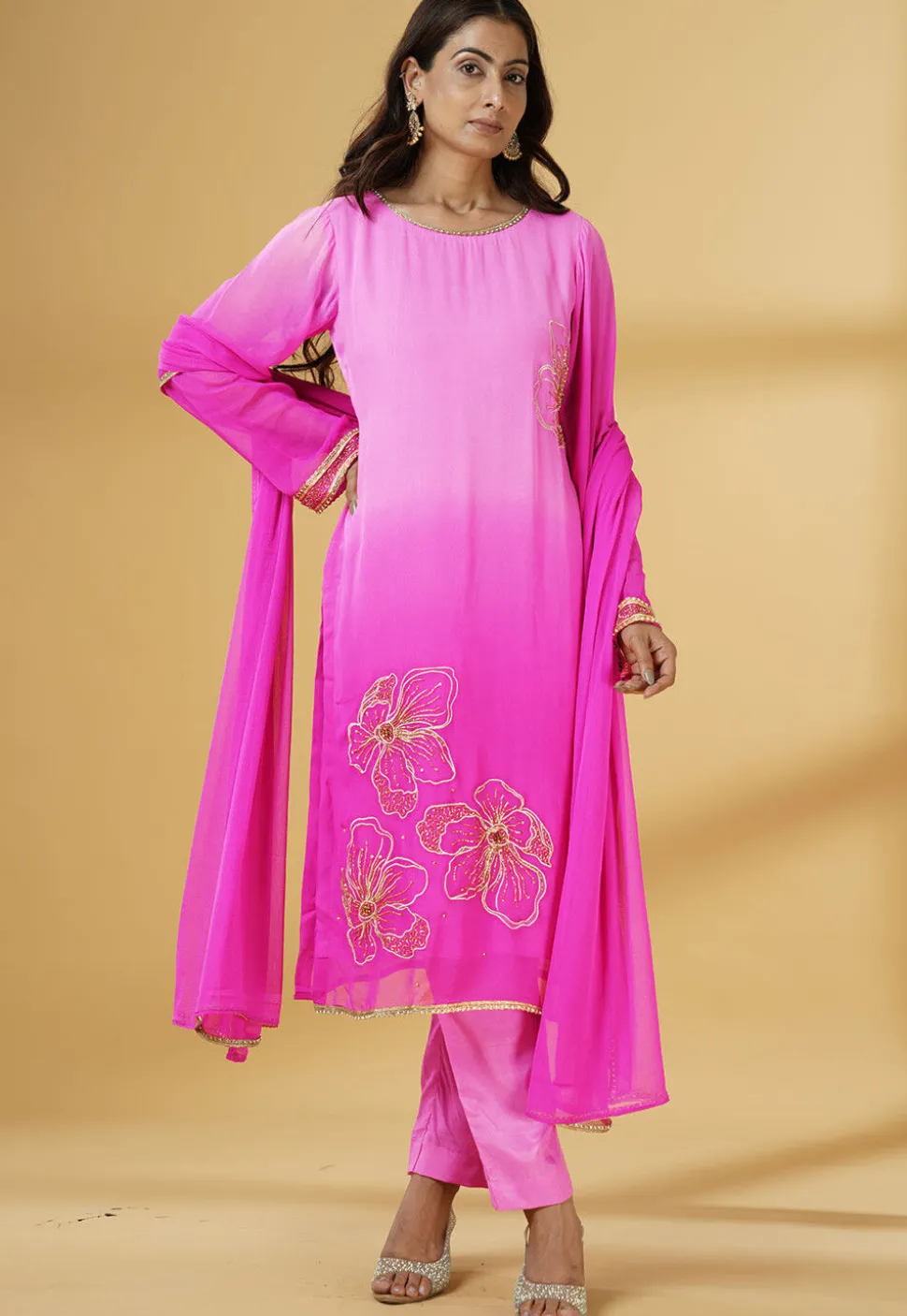 Embroidered Georgette Pakistani Suit in Shaded Fuchsia