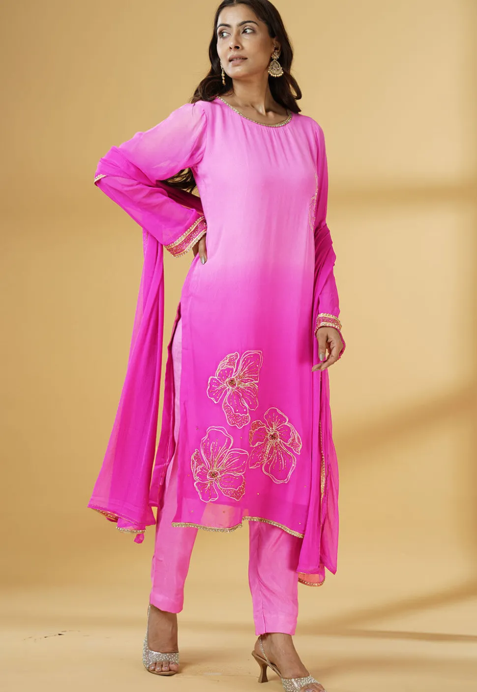 Embroidered Georgette Pakistani Suit in Shaded Fuchsia
