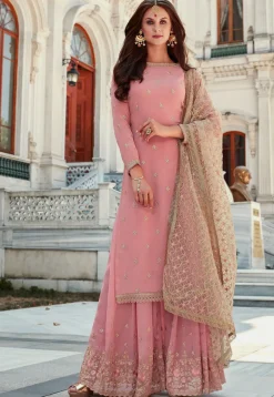 Embroidered Georgette Pakistani Suit in Pink